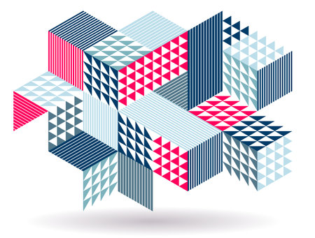 Isometric 3D cubes vector abstract geometric background, abstraction art polygonal graphic design wallpaper, cubic shapes and forms composition lowpoly style.のイラスト素材