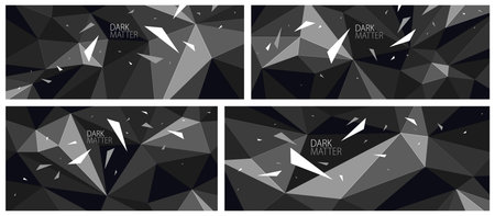 Dark polygonal vector abstract background set, low poly surface with explosion of flying debris particles, 3D dynamism broken structure, motion force elements.のイラスト素材