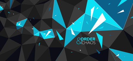 Black and blue polygonal vector abstract background, 3D low poly surface with dynamic particles in...