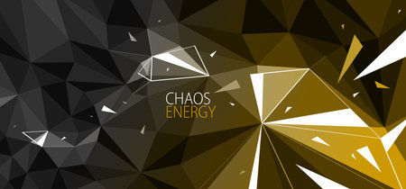 Low poly vector abstract background, 3D dark polygonal surface and particles flying in chaos, triangular structure and debris in decay, science and technology.のイラスト素材
