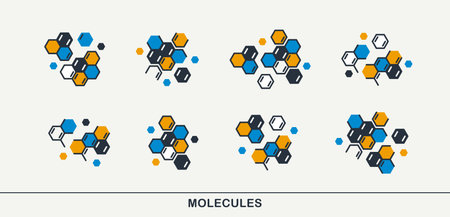 Chemical molecules vector icons set, chemistry science theme, laboratory research and experiments,...