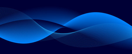 Curve shape flow vector abstract background in dark blue gradient, dynamic and speed concept, futuristic technology or motion art.のイラスト素材