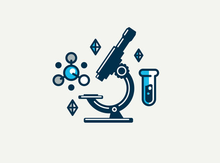 Chemistry vector detailed icon, science theme, laboratory flasks and microscopic molecules,...