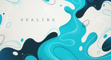 Blue lava shapes flow abstract background, vector wallpaper with liquid shapes flowing in dynamic motion, wavy water curves abstraction.のイラスト素材