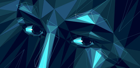 Dark low poly face vector illustration, polygonal design of a boy male face in annihilation,...