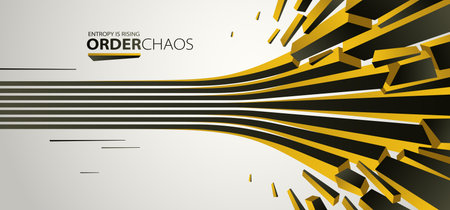 Debris particles exploding in chaos vector abstract background, entropy is rising to decay and disorder, elements flying in motion, 3D wallpaper.のイラスト素材