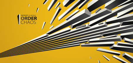 Debris particles exploding in chaos vector abstract background, entropy is rising to decay and disorder, elements flying in motion, 3D wallpaper.のイラスト素材