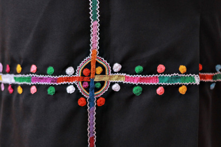 Colorful basic emboidery costume pattern of the Dusun Gobukon of Kota Marudu, Sabah, Malaysia. Image slightly blur due to selective focusing and shalow depth of field.のeditorial素材
