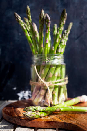 Bunch of fresh green asparagusの写真素材