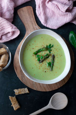Asparagus cream. Healthy food. Homemade food. Vegetarian Foodの写真素材