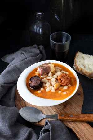 Fabada, a plate of food with legumes typical of Spain. Stewed white beansの写真素材