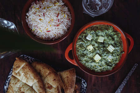 Palak paneer, a popular vegetarian dish in Indian cuisine made with spinach and paneer cheese.の写真素材