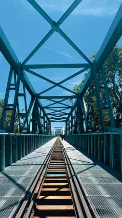 Iron bridge next to the lagoons between Arganda del Rey and Rivas in Madridの写真素材