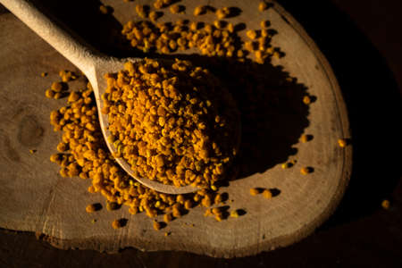 Fresh bee pollen, a source of vegetarian protein.の写真素材