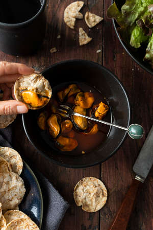 Pickled mussels. Typical tapa of Spanish cuisine.