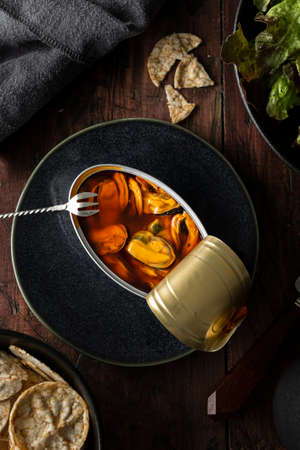 Pickled mussels. Typical tapa of Spanish cuisine.の写真素材