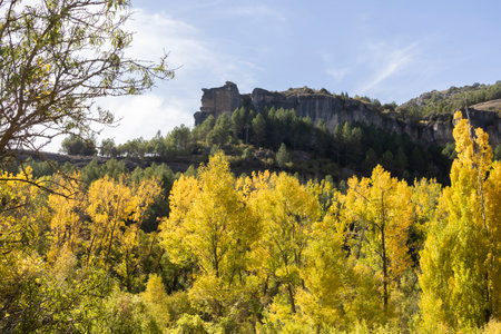 Surroundings of Cuenca, the Sierra de Cuenca in autumn. Landscapes of the Serrania de Cuenca in autumnの写真素材