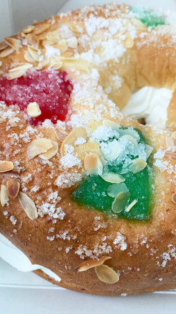Three King's cake, (roscÃ³n de Reyes), a typical sweet that is eaten in Spain at Christmas and especially on Three Kings Dayの写真素材