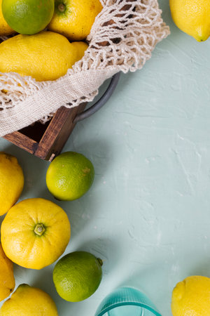 Organic lemons and limes, sources of antioxidants and vitamin Cの写真素材