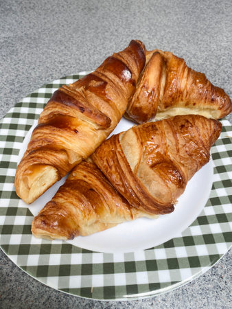 Plate of French Croissants: French Bakery Delightsの写真素材