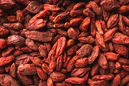 Close-up of goji berries on a black backgroundの写真素材