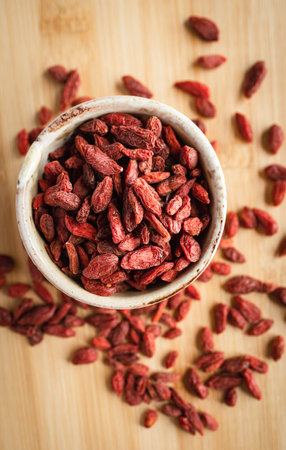 Goji berries on a wooden backgroundの写真素材
