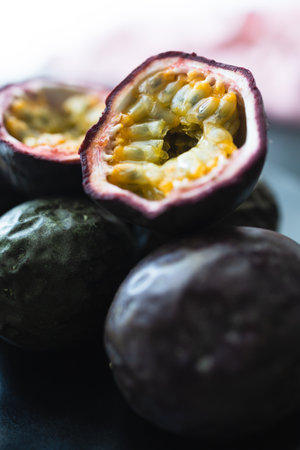 Exotic Passion Fruit on a Moody Backgroundの写真素材