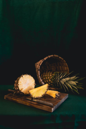 Exotic Elegance: a Pineapple Still Life. Pineapple in Chiaroscuroの写真素材