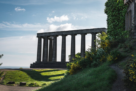 The National Monument of Scotland stands on Calton Hill, showcasing its iconic Greek-inspired architecture.の写真素材