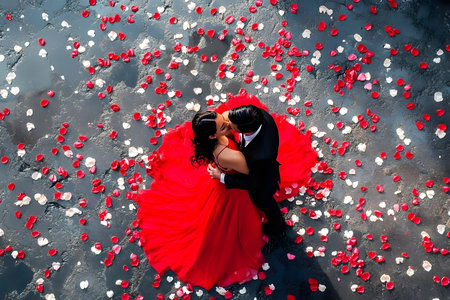 A romantic couple joyfully dances while embracing, celebrating their love on Valentine's Day in a warm and intimate atmosphere.の素材