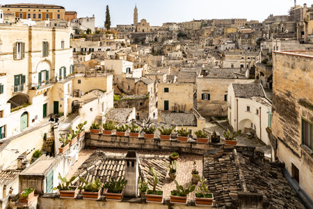 A breathtaking panoramic view of Matera, Italy, as seen from Belvedere Luigi Guerricchioの写真素材