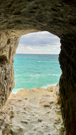 Breathtaking view of The Poetry Cave (Grotta della Poesia), a stunning natural pool just a few kilometers from Lecce, Italyの写真素材