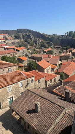 Sortelha, a medieval village in the district of Guarda, Portugal. With its cobbled streets, stone houses, and fortified wallsの写真素材