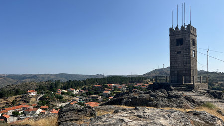 Photographs of the Clock Tower in Sortelha, one of Portugal's oldest and most picturesque villages.の写真素材