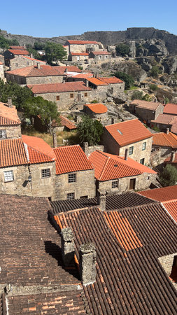 Sortelha, a medieval village in the district of Guarda, Portugal. With its cobbled streets, stone houses, and fortified wallsの写真素材