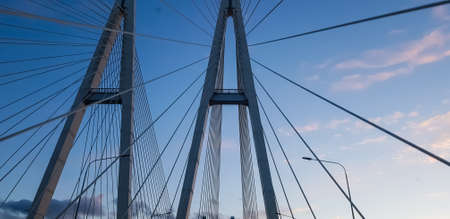 Cable bridge against the sky, summer day cloudsの写真素材