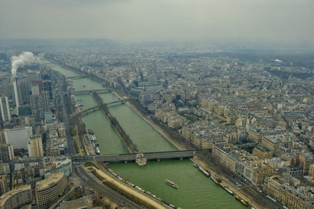 Paris, France - February 27, 2018 : Aerial panoramic view of Paris France from the Eiffel Towerのeditorial素材