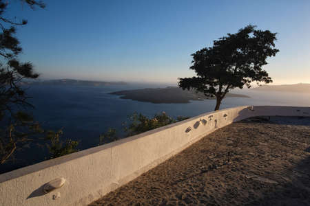 Beautiful view of the sea and the island of Santoriniの写真素材