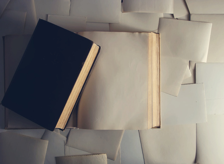 Mock up letter. Books of vintage. The business card is empty.の写真素材