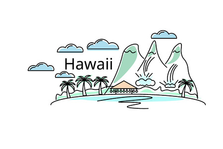Card of Hawaii. Vector in color. Postcard for the flyer or mocap.のイラスト素材