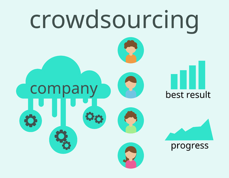 Crowdsourcing business. Vector flat design. Flyer or brochure. Crowdsourcing conceptのイラスト素材