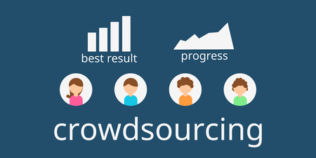 Crowdsourcing business. Vector flat design. Flyer or brochure. Crowdsourcing conceptのイラスト素材