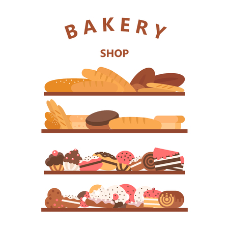 Vertical bakery banners. Baking, bread and cakes. Vector flat.のイラスト素材