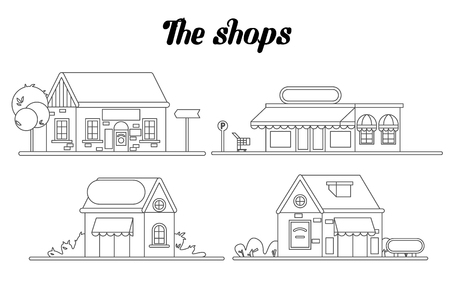 Shop facade on our street. Flat vector line. のイラスト素材