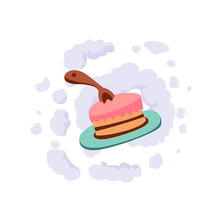 A small cake with a wooden spoon. The concept of postcards or explosive discounts and promotions. Vector in cartoons.のイラスト素材