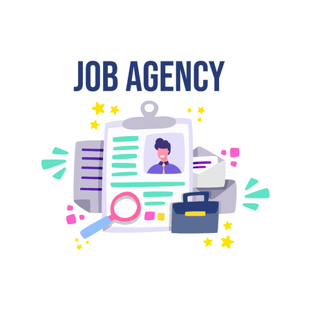 Employment agency helping companies to hire staff. Agencies to find a talented job candidate pool. Cartoon vector.のイラスト素材
