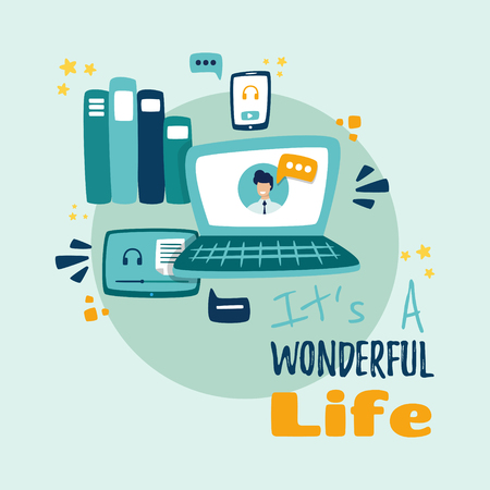 Mobile and web products in the HR technology space Wonderful life is written.のイラスト素材