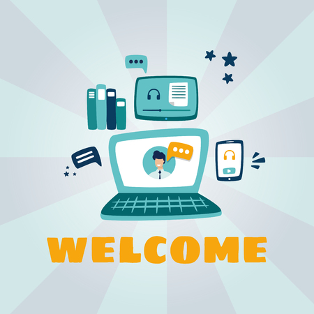 Tactical video-based learning that could be viewed any time at any place. Written welcome.のイラスト素材