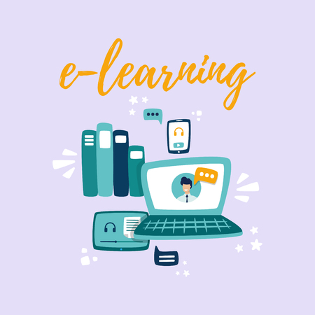 The e-learning platform. Written by E-Learning.のイラスト素材