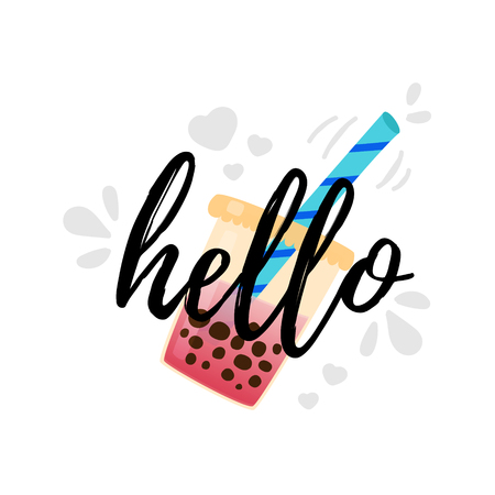 Bubble tea with milk. Cartoon vector. Hello.のイラスト素材